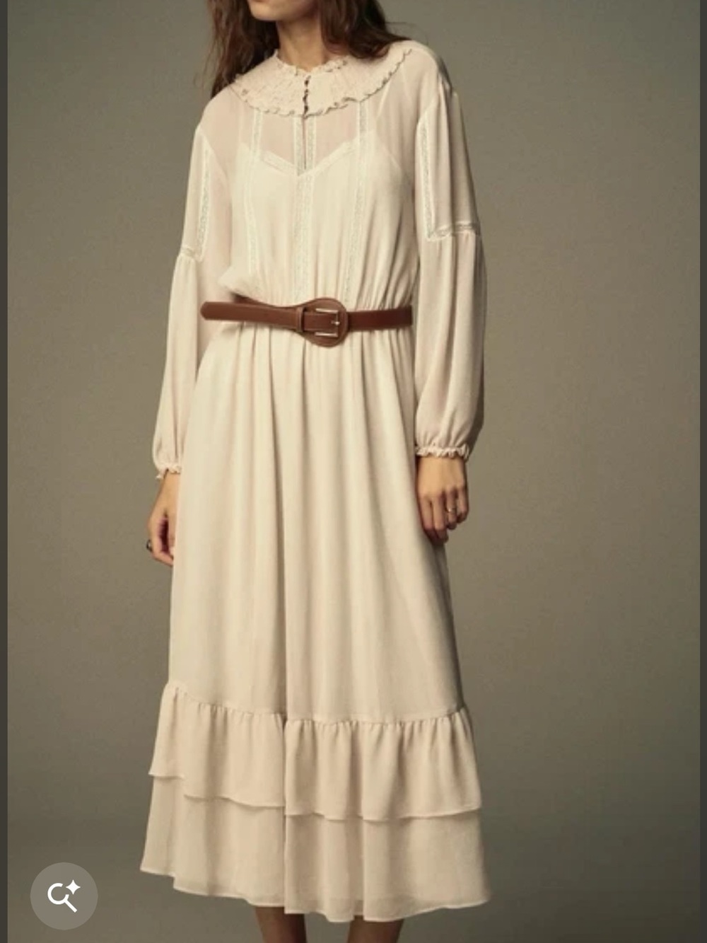 Zara Cream Ruffle-Hem Maxi Dress with Lace Yoke